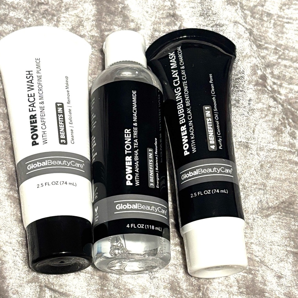 Global Beauty Care 3 Pc Skincare Set: Power Wash Face Scrub, Power Toner, & Mask